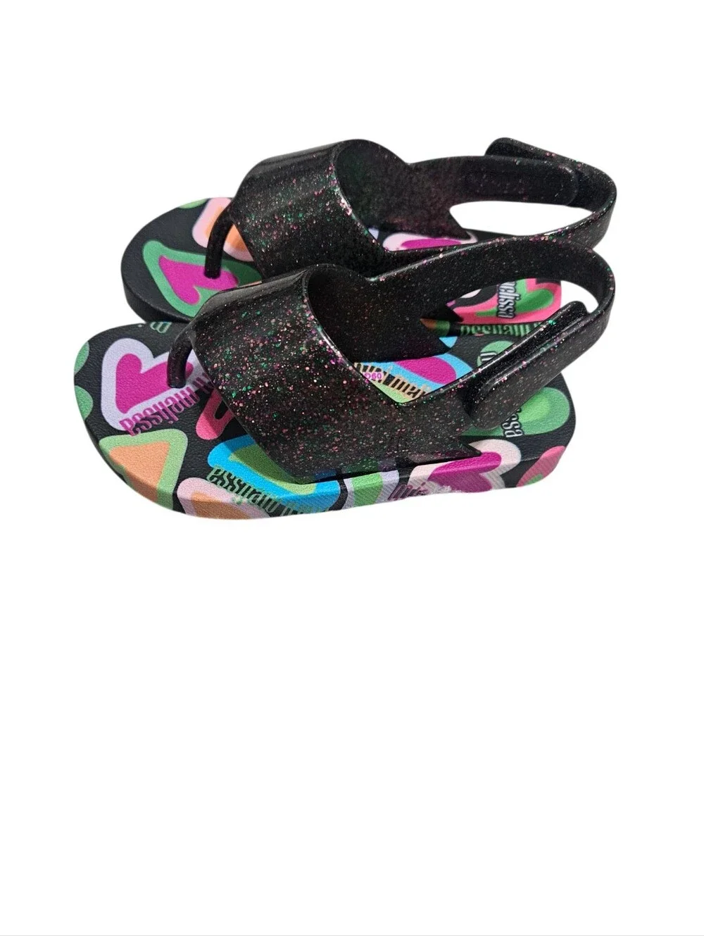 Mini Melissa Black Glitter Shiny Flipflop Sandals NEW